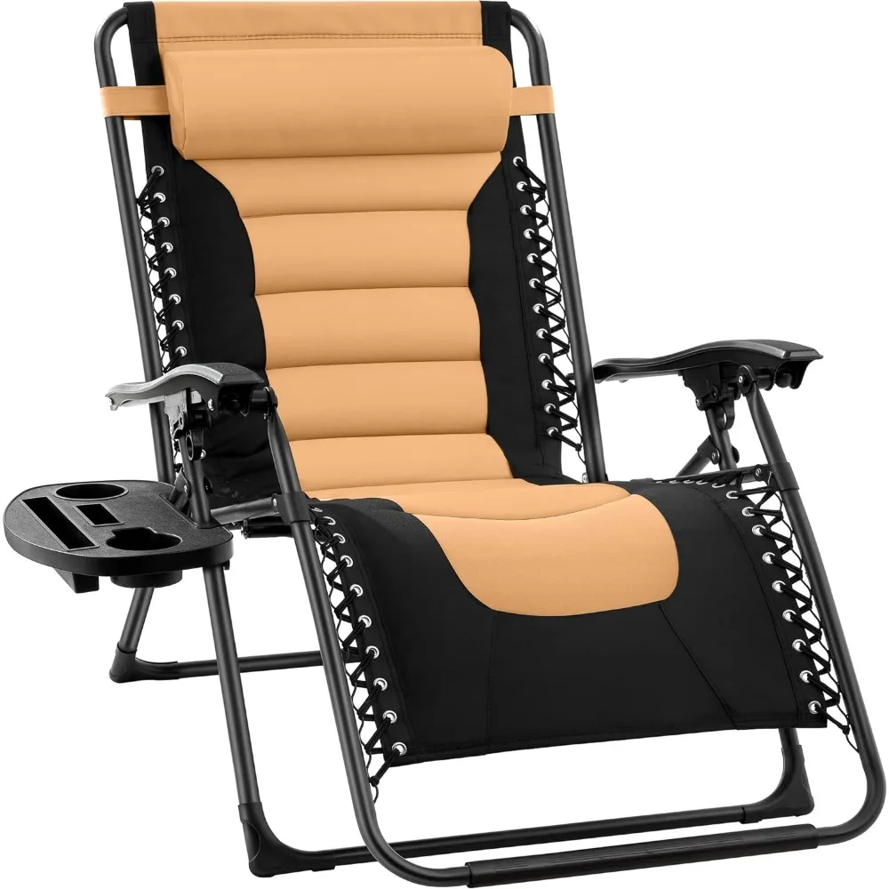 

Oversized Padded Zero Gravity Chair, Folding Outdoor Patio Recliner, XL Anti Gravity Lounger for Backyard w/Headrest