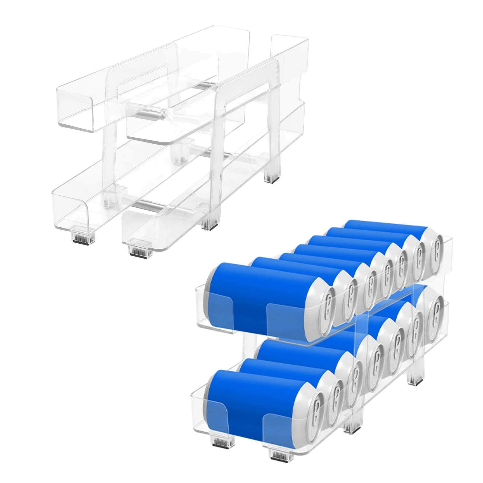 Organizador de latas para refrigerador, caja de almacenamiento de latas de refrescos y bebidas rodante automáticas de 2 capas, dispensadores de refrescos y cerveza para nevera de cocina