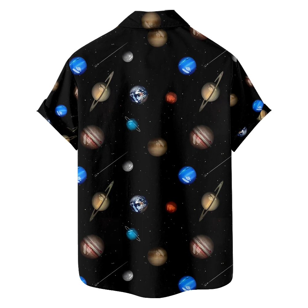 Original summer universe planet casual travel large size short-sleeved shirt Hawaiian style digital print loose trend shirt