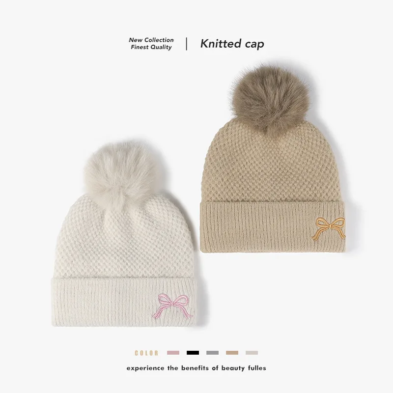 54-63 سنتيمتر Xxl Besanie قبعة الشتاء القوس التطريز قبعة المرأة شعري Brimless الباردة قبعة تنوعا الدافئة سميكة متماسكة الغزل القبعات 4m653 #1