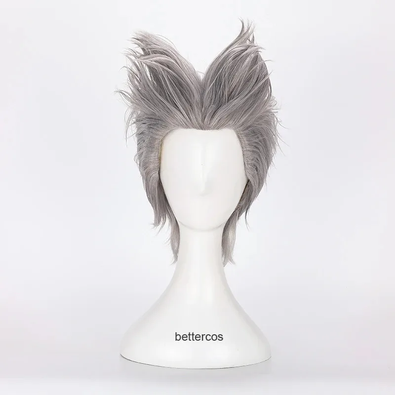 Peluca de Cosplay GAROU, peluca de pelo sintético rizado gris plateado mezclado corto resistente al calor + gorro de peluca