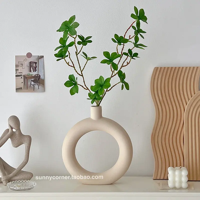 Nordic Style Round Vase Solid Color Versatile Ceramics Vase Decoration Ins Household Casual Matte Living Room Ornament