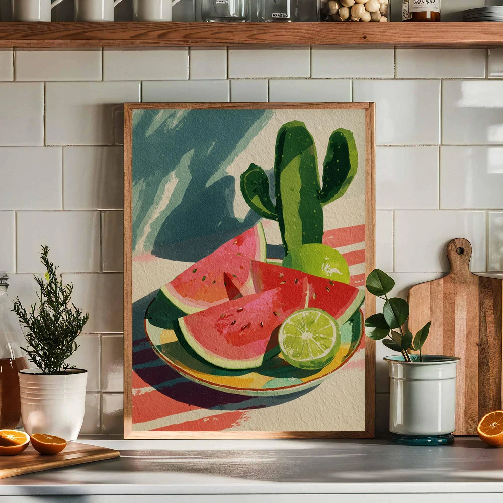 1pc framless Canvas Painting Trendy Tomato Oyster and Lemon Cocktail Summer Drink Sardines Poster Canvas Painting Print for Kitc