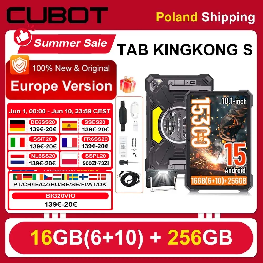 [Versand aus Polen] Cubot TAB KingKong S Camping-Licht 15300mAh 16GB(6+10) 256GB 10,1'' 90Hz Android 15 Tablet 48MP Pad