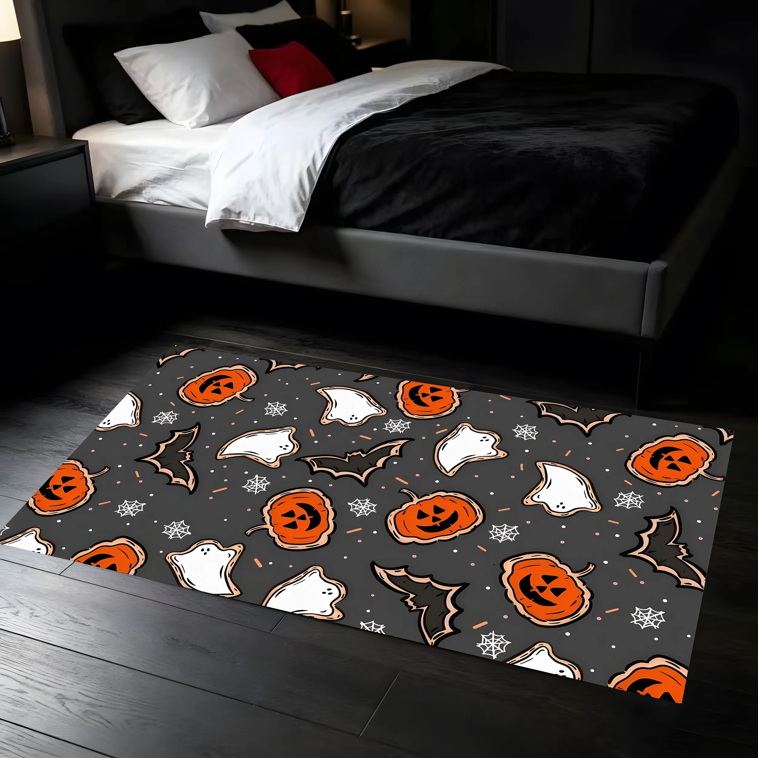 Velvet Halloween Pumpkin Lamp Fun 2D Rug for Living Room and Bedroom, Autumn/Winter Warm Soft