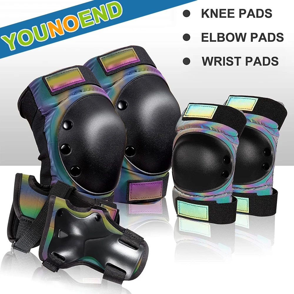 6Pcs Adult Teens Kids Rainbow Knee Pads Elbow Pads Wrist Guards Sport Protective Gear for Roller Skating Skateboarding Cycling