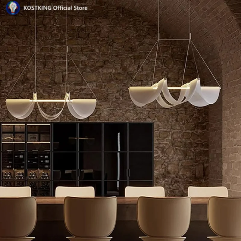 Sea Wave Modern Art Dining Room Ceiling Chandeliers Designer Villa Bedroom light Trendy Bar Hanging Lamp White Minimal Idea
