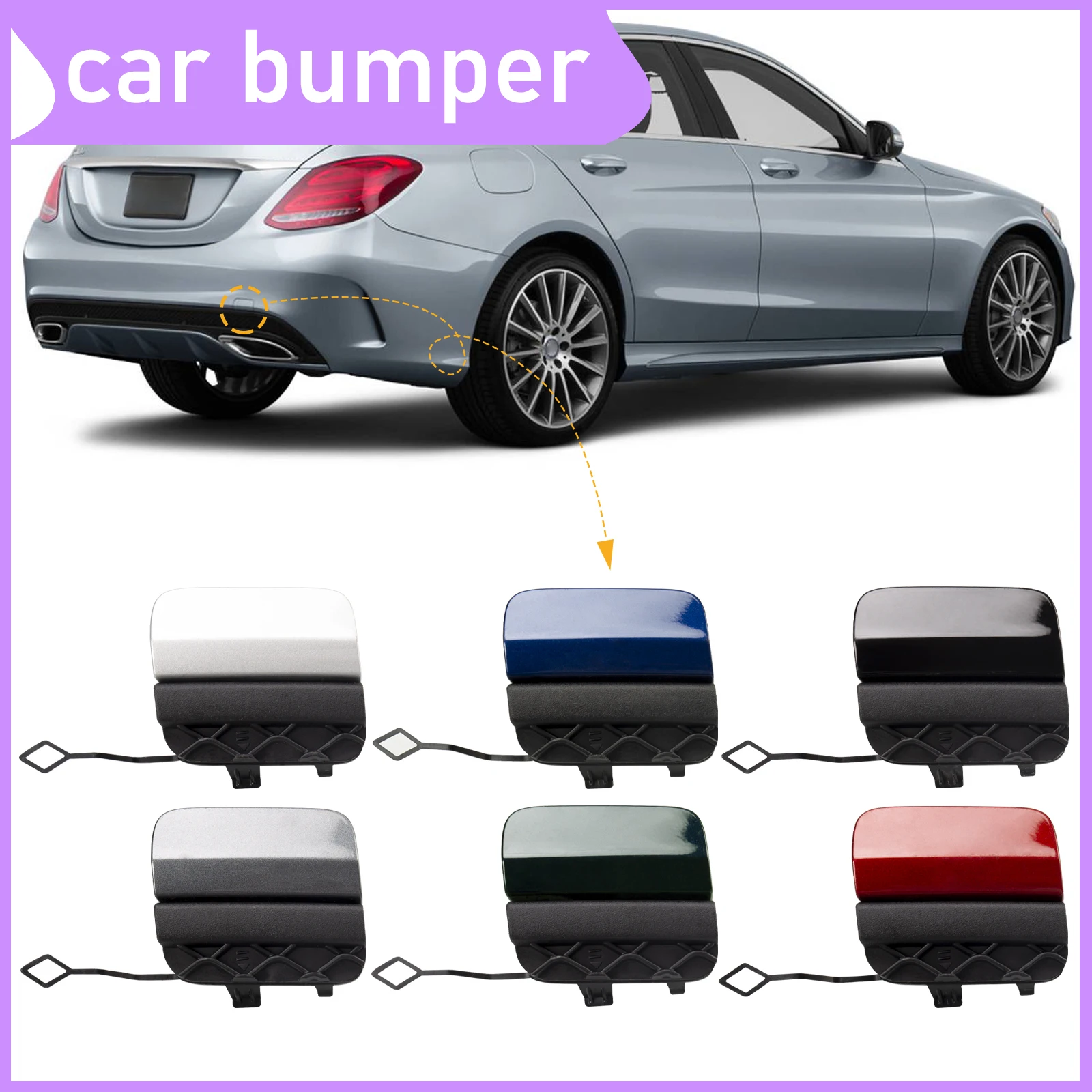 

Rear Bumper Tow Hook Cap Towing Eye Cover For Mercedes-Benz W205 C-Class Sedan C300 C400 C43AMG 2015-2018 Passenger Side