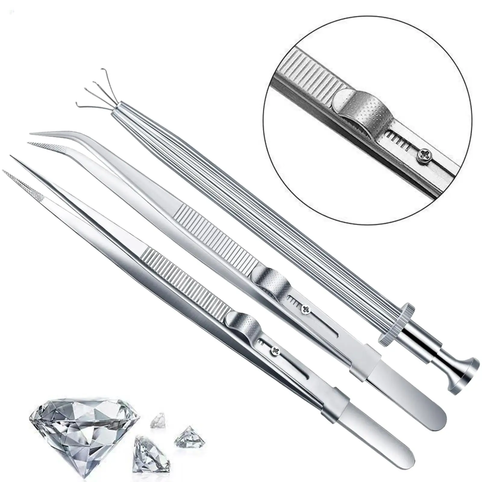 3Pcs Stainless Steel Tweezers Jewelers Tools Beads Gems Prong Precision Tweezers Jewelry Tweezers for Industrial Electronics