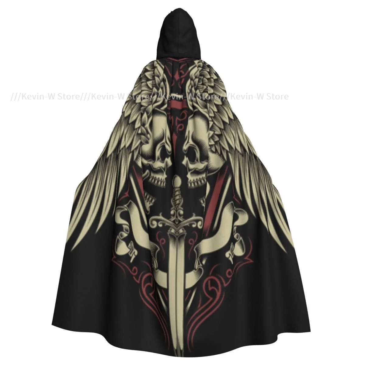 Long Cape Cloak Two Faced Skull With Wings And Sword Hooded Cloak Coat Autumn Hoodies