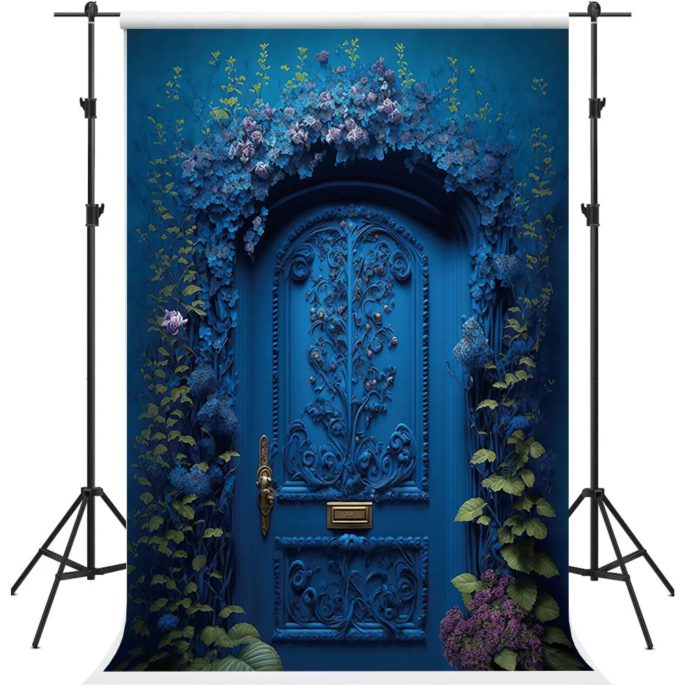 

Mehofond Photography Background Blue Door Oil Painting Floral Kids Birthday Pregnant Woman Portrait Decor Backdrop Photo Studio