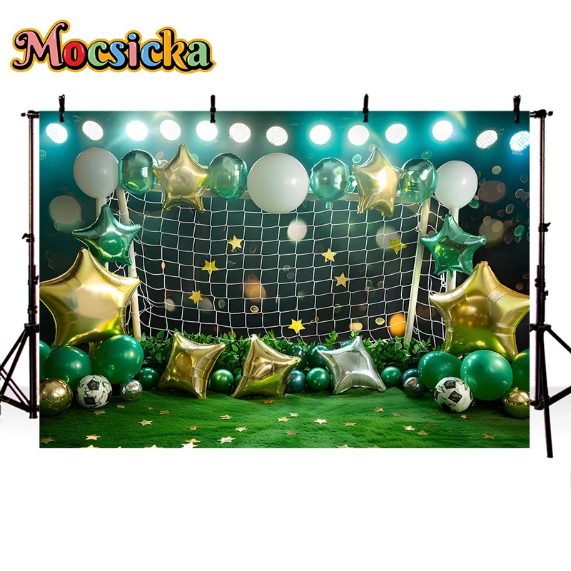 Mocsicka Photography Background Green Football Field Soccer Game Decor Kids Birthday Party Cake Smash Backdrop Photo Studio