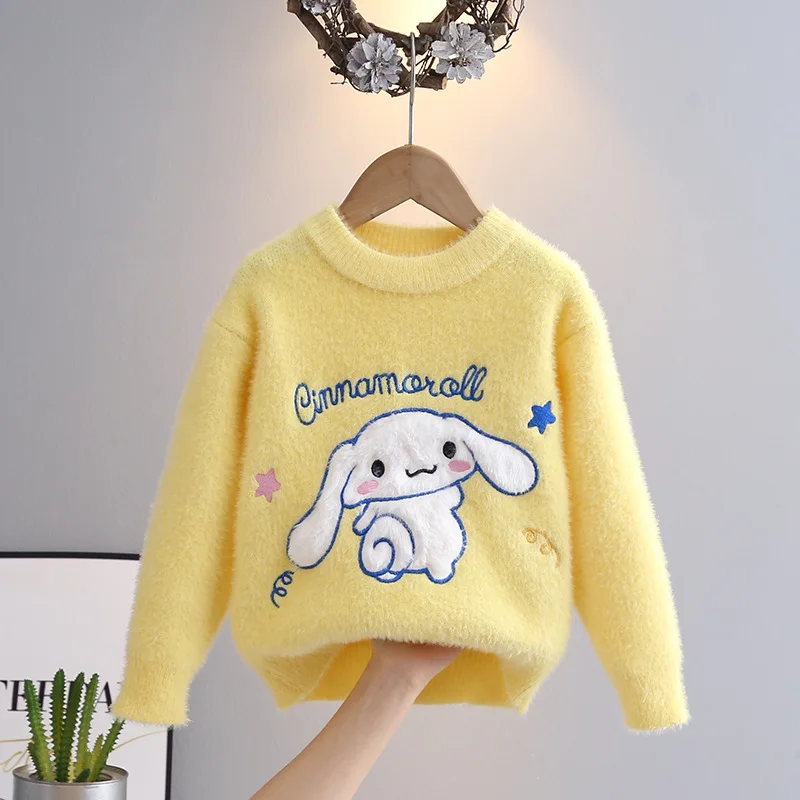 Cinnamoroll Sanrio Girls Sweater Winter New Kawaii Children Kids Autumn Winter Soft Mink Velvet Shirt Warm Knit Pullover Tops