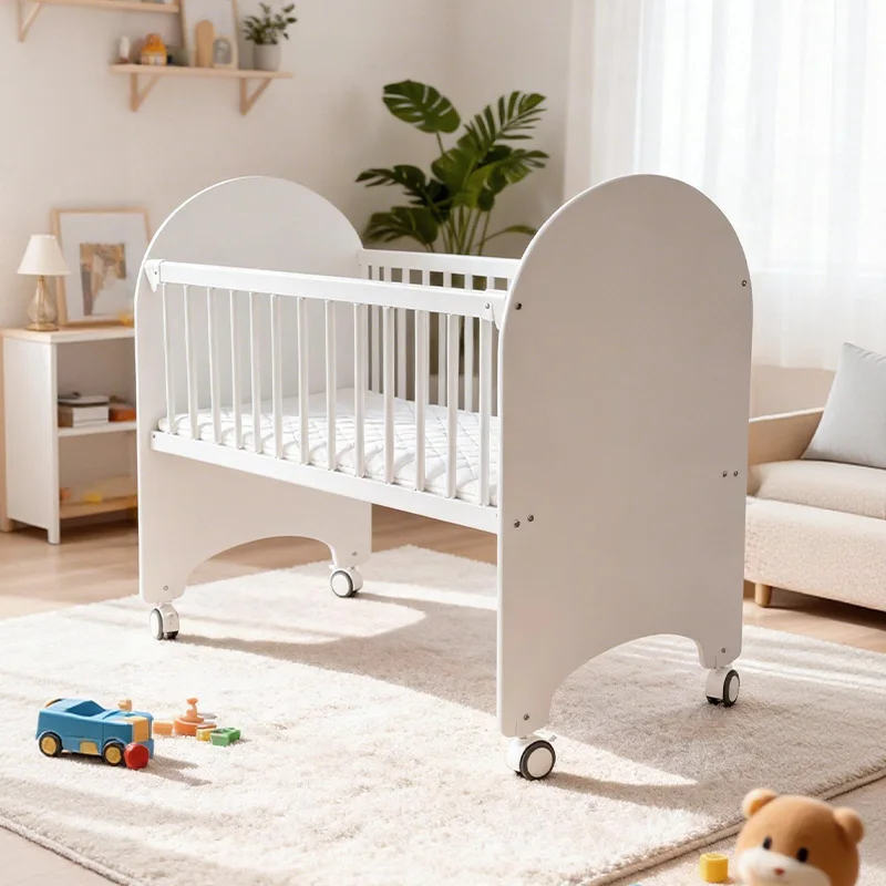 Modern Mini Newborn  Infant Toddler Cot Wheels Mobile Sleeper Crib Wooden Bedside Baby Bed
