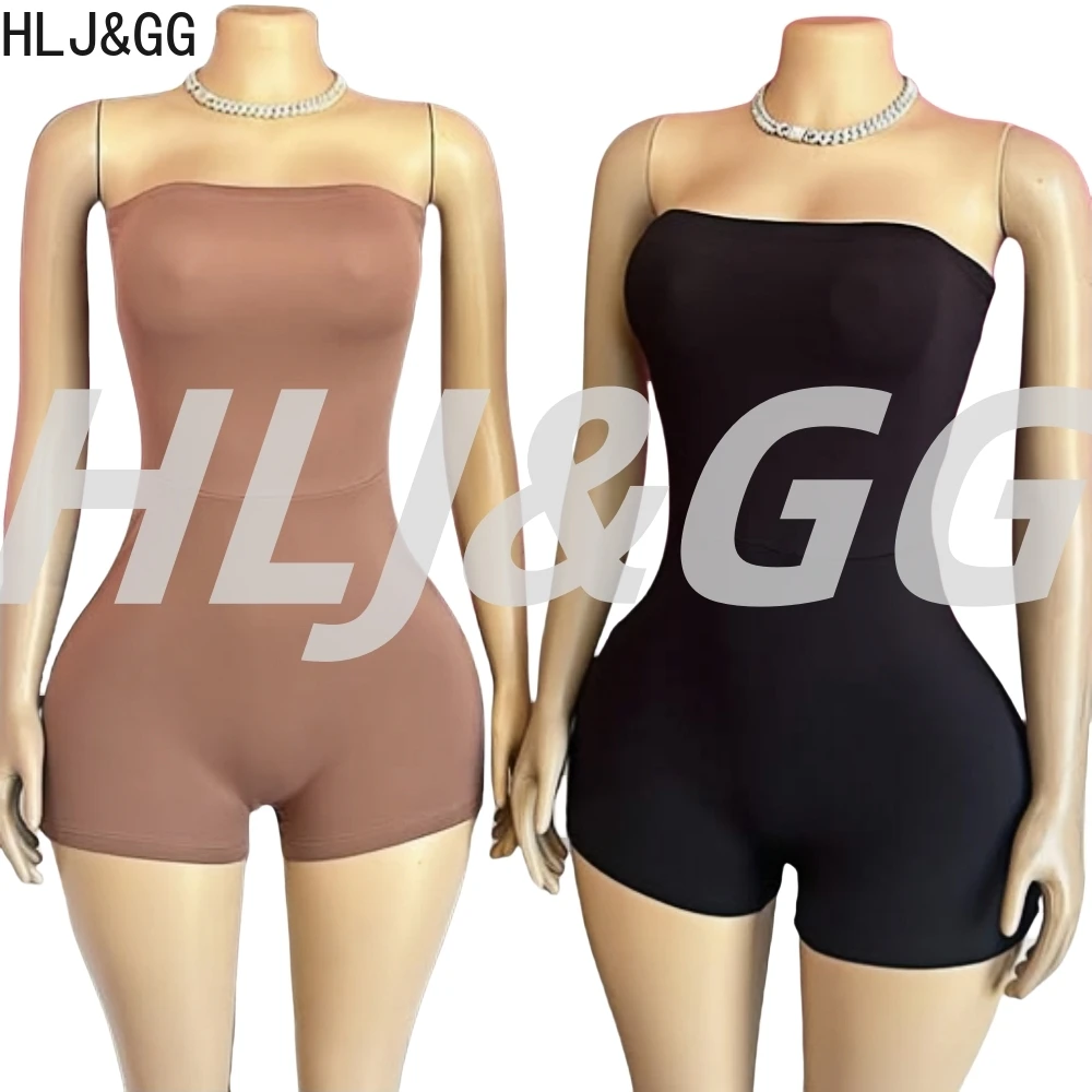 HLJ&GG Sexy Solid Bodycon One Piece Rompers Women Spaghetti Strap Sleeveless Backless Slim Jumpsuits Female Sporty Overalls 2025
