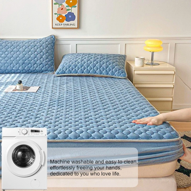 جديد سميك الحليب المخملية المجهزة ورقة بلون لينة الدفء شاملة غطاء حامي المرتبة لسرير مفرد مزدوج ساباناس #3