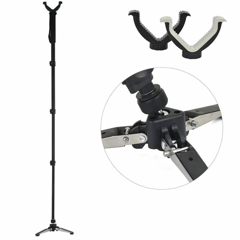 

Aluminum Hunting Shooting Accessory V Shaped Rotating Yoke Monopod Telescopic Shooting Stick Hunting Stick with Shoulder Strap