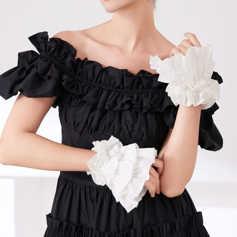 White Princess Multi‑Layer Puff Sleeves Sweet Ruffled Decorative Wrist False Cuffs for Dresses Shirts Fashion Cosplay Accessory