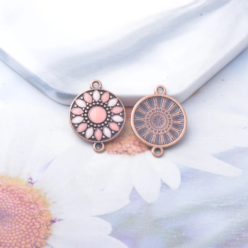 10 Stück Emaille-Rundanhänger aus Legierung, bunt, antikrot, Anhänger-Verbinder für DIY-Schmuck- und Ohrringherstellung – Detail 6