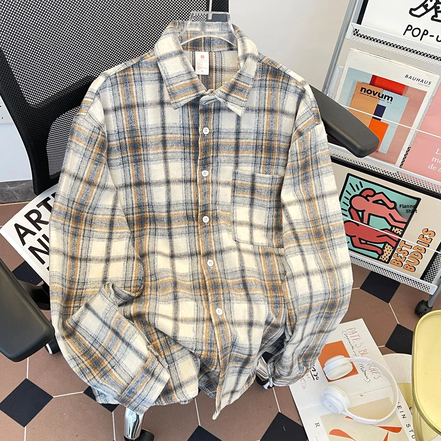 

Модная клетчатая рубашка свободного кроя для весны и осени, многослойная внутренняя куртка в стиле ретро с длинными рукавами, молодежная мода