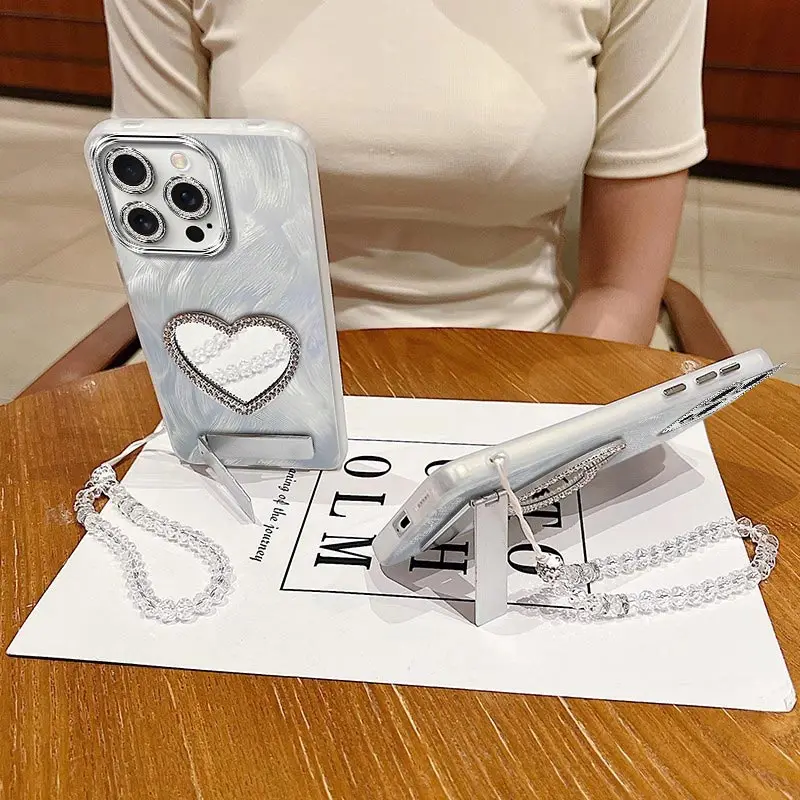 15Pro Simple Plating Stand lanyard Phone Case For iPhone 16Pro 16 16ProPlus 16Plus 15 15Plus 14 14ProMax 13 13Pro Cover