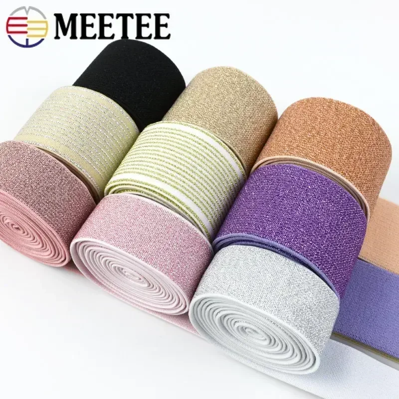 2/3/5Meters Meetee 25-50mm Colored Silk Nylon Elastic Band Polyester Webbing Belt Ribbon DIY Garment Bags Sewing Accessories