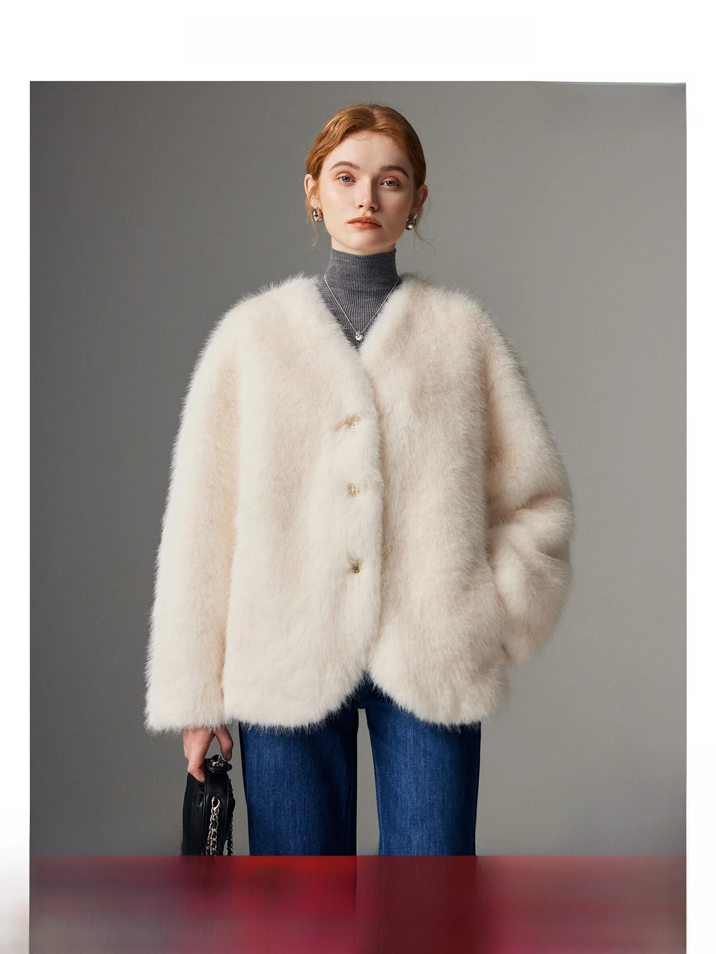 

Eco-Friendly Women's Fur Coat Winter New Loose V-Ne Single Button -Mimiing Large Coat Korean Sle Long Sve