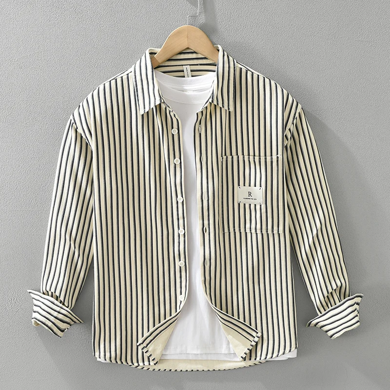 Casual Striped Shirts for Men Cotton Long Sleeve Shirts Men's Clothes Oversized 2024 Autumn New