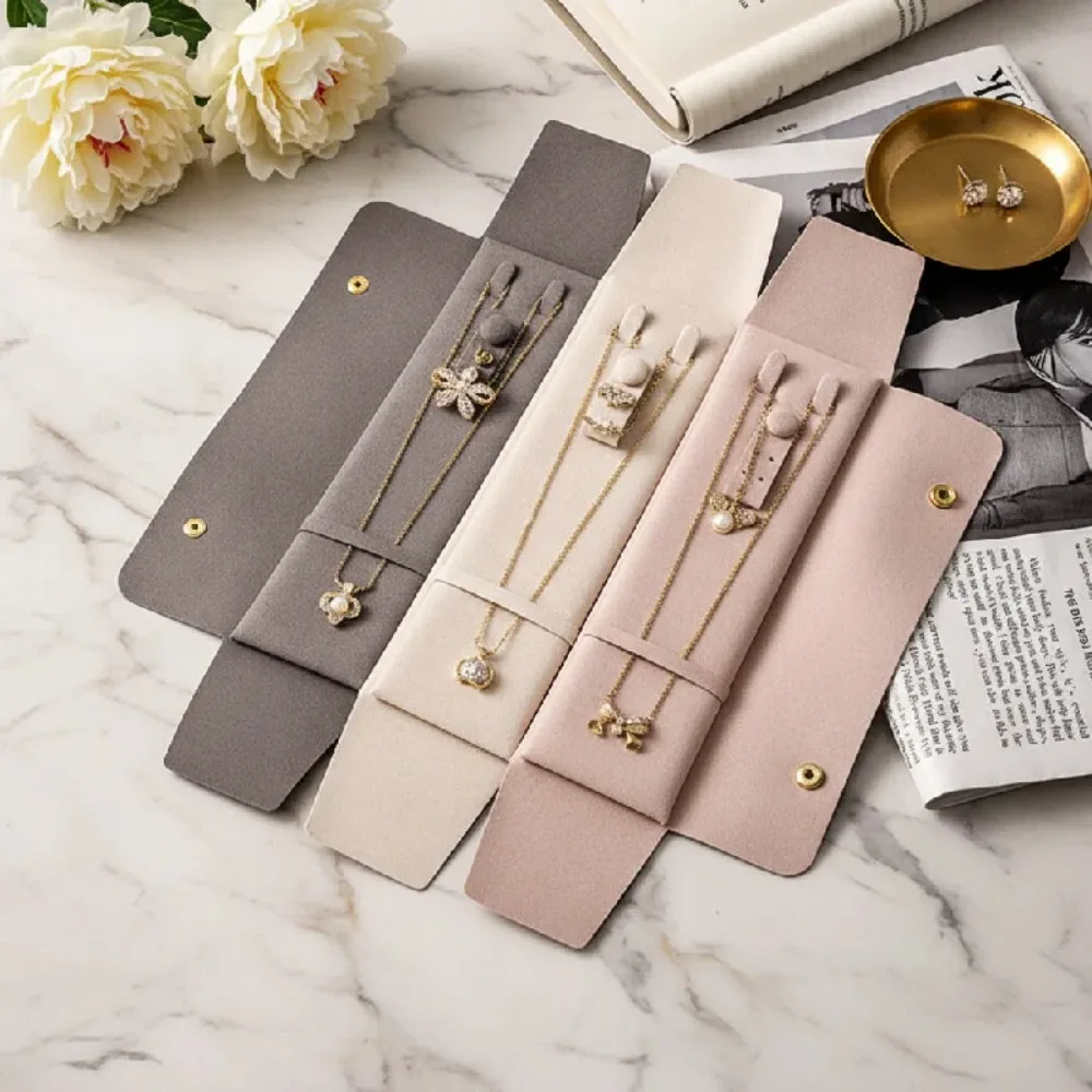 Microfiber Fabric Jewelry Pouch Built-In Necklace Clip Soft Necklace Storage Bag Anti-Tarnish Mini Size Jewelry Holder