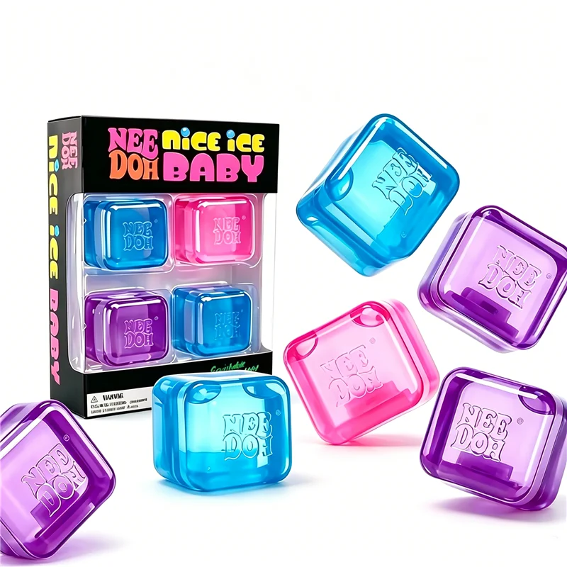 Needoh Nice Ice Mini 4 Pack Cube Transparent TPR With Maltose Filling Slow Rebound Squishy Squeezer Stress Relief Sensory Toy