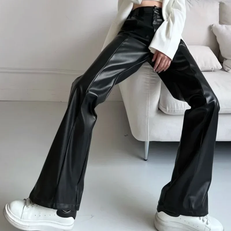 New In Women\'s Pants PU Leather Autumn Winter High Quality Female Trousers Harajuku All Medium G Elastic Korean Fashion Xxl 90s