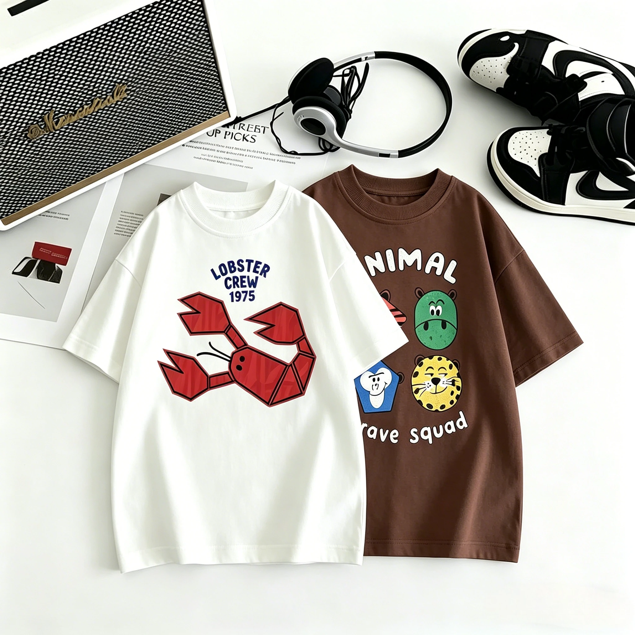 Child Tees Crew Neck Tops Mutiple Design Print Summer Clothing Fashion Sportswear Kid Cotton Wear Short Sleeve Pullover Nice Tee