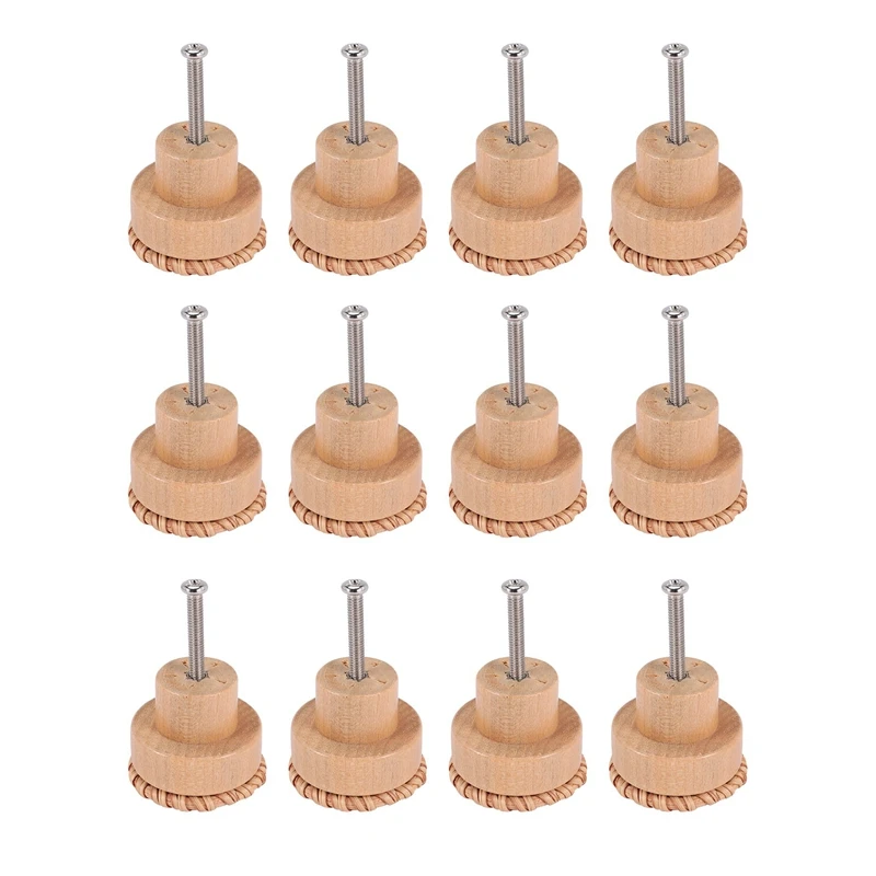 12 Pieces 35Mm Boho Dresser Knobs Rattan Knobs Wood Drawer Knobs Round Wooden Dresser Handles With Screws