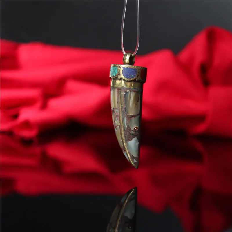 Brass inlay Pearl Locket Chilly Pendants Fang Amulet for ManTBP386