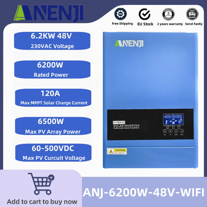 6.2KW 4KW Hybrid Solar Inverters 230V Pure Sine Wave Off Grid PV 60-500V MPPT 100A/120A Solar Charge Controller WIth WiFi