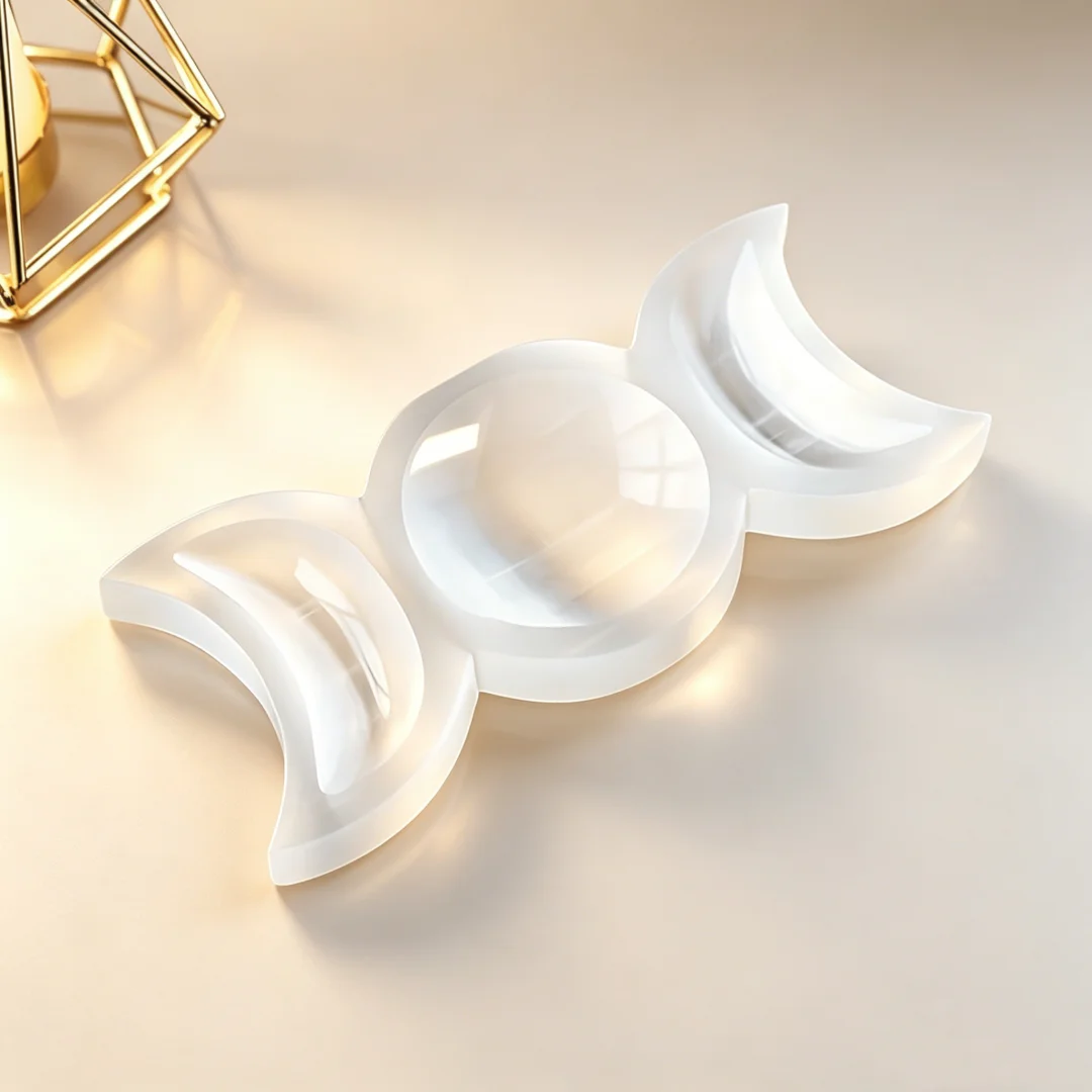 1pc Natural Selenite Triple Moon Bowl, Crystal Polished Cleansing Charging Synthetic Gemstonestone Bow,  Interior Decorations