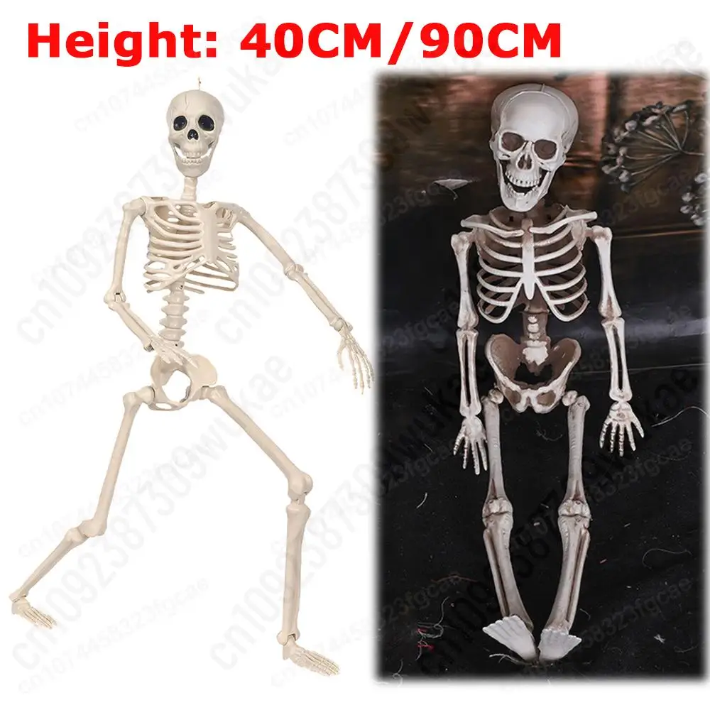 40/90CM Halloween Human Skull Skeleton Haunted House Hanging Props Horror Scary Movable Joints Decorative Big Skull Sculpture