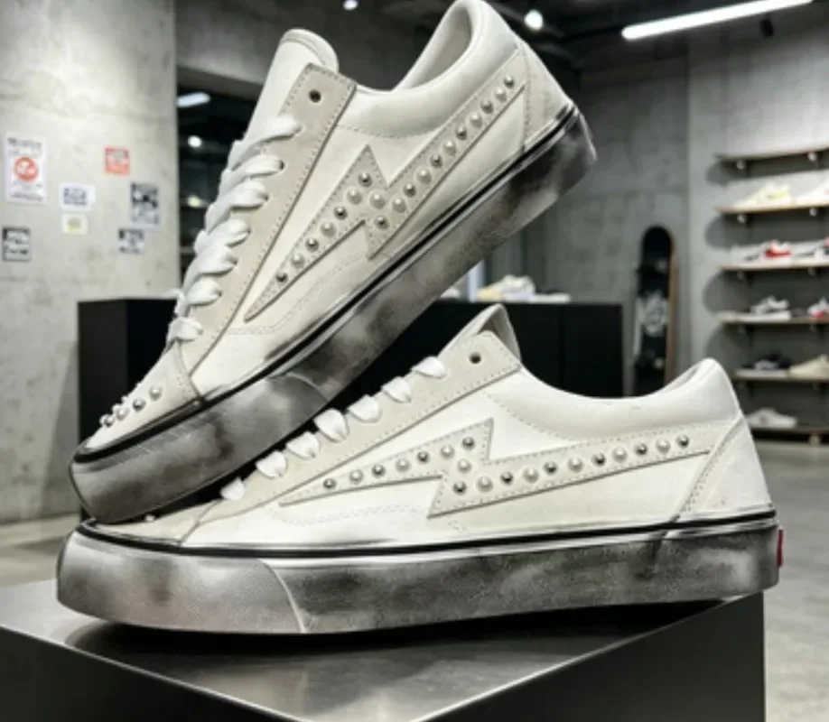 Luxury Unisex White Canvas Shoes Distressed Pearl Dirty Style Couple Streetwear Sneakers