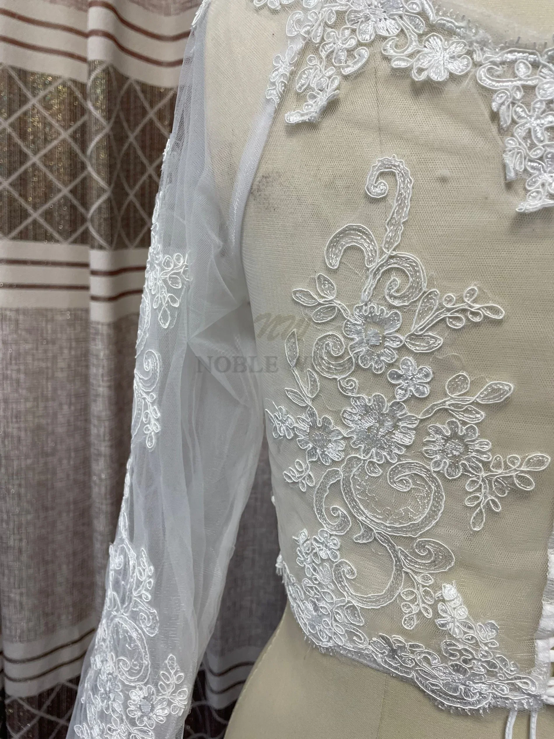 Long Sleeve Wedding Jacket Lace-up back Adjust Size Wrap Bridal Lace Appliques Wedding Top Bridal Wedding Shawl Bride Coat