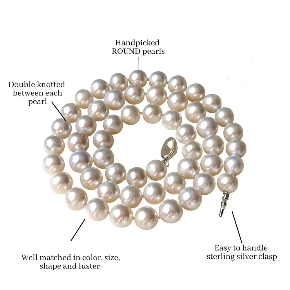 gorgeous AAAA+11-12mm natural Akoya white circular pearl necklace 925s button 18inch