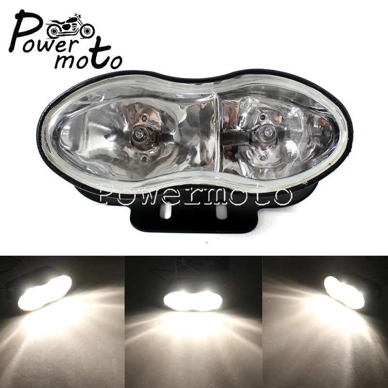 Motorcycle Oval Wave Billet Dual Halogen Headlight Double Twin Headlamp Wave Lamp For Harley Sportster  Cruisers Chopper 12V LED