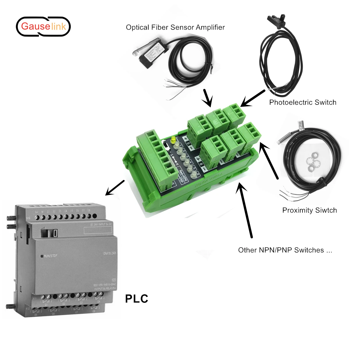 SPS-Eingangsmodul, Klemmenblock, 4, 6 Wege/Kanäle, fotoelektrischer Näherungsschalter, NPN, PNP-Sensor, 3 Drähte, Umwandlung, Transferplatine – Detail 8