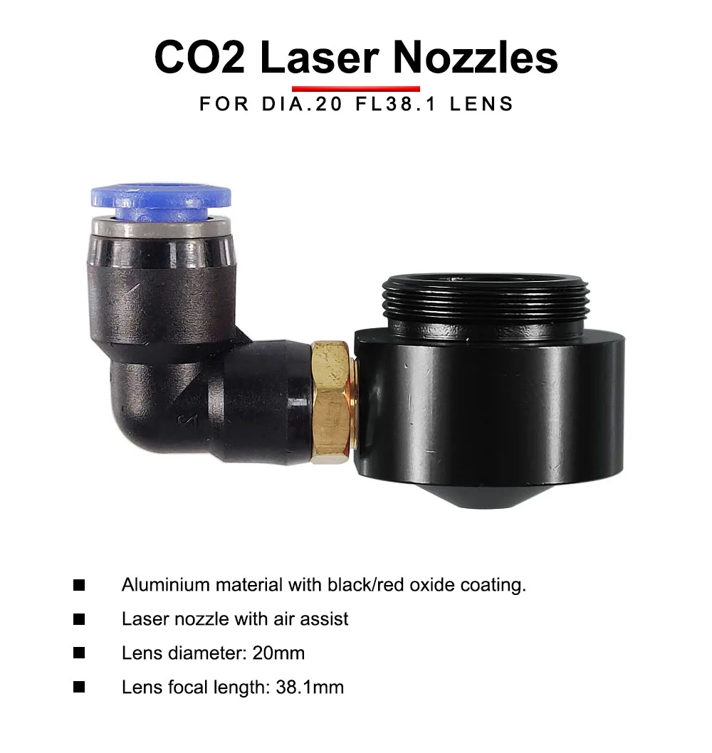 HUNST Luftdüse für Dia.20 FL38,1 mm Fokuslinse, kurze CO2-Düse mit Anschluss für Laserkopf bei CO2-Laserschneidemaschine – Detail 1