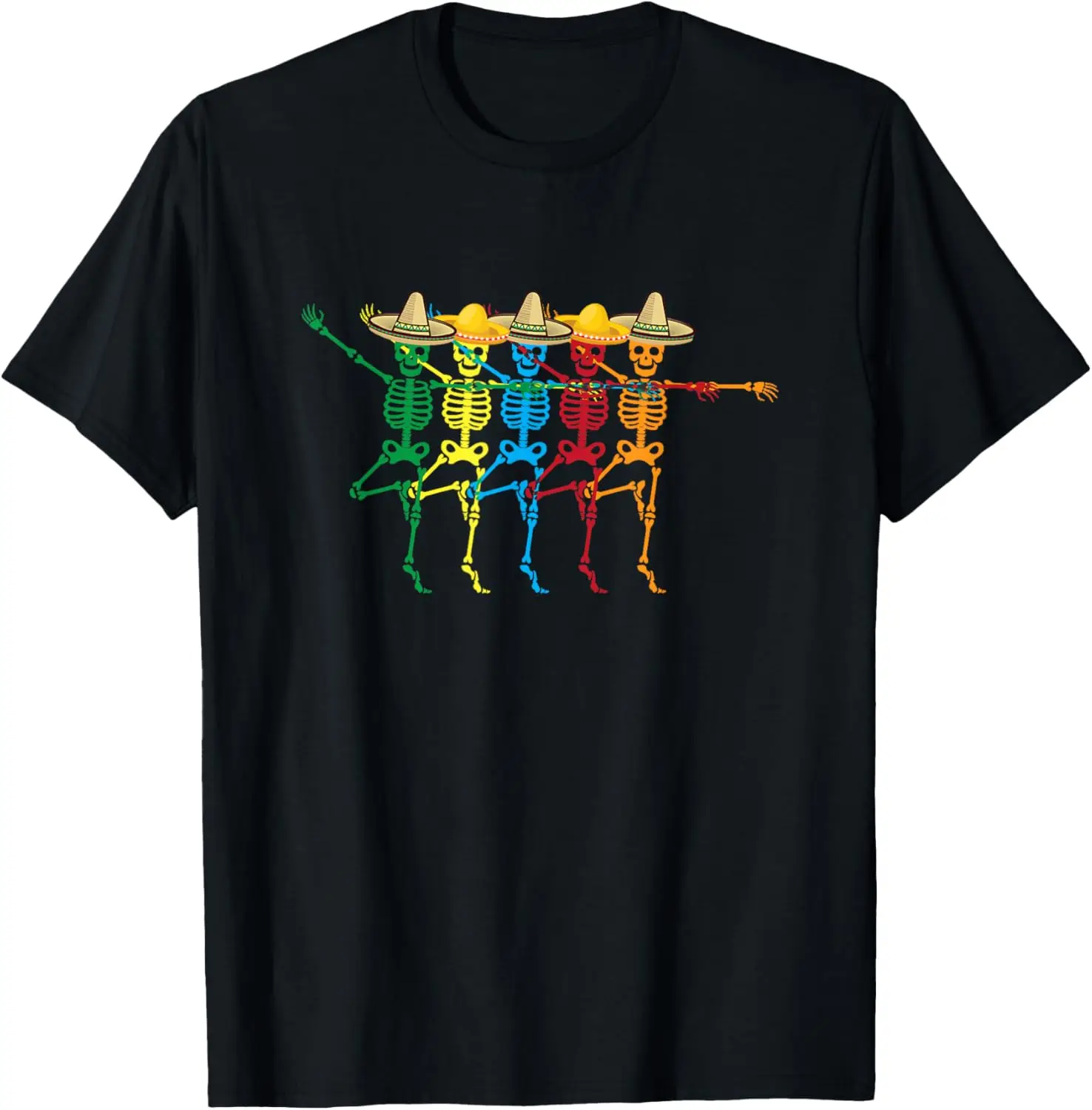 

Funny Cinco de Mayo Dancing Skeletons Sombrero Graphic Tee Casual Cotton T-Shirt