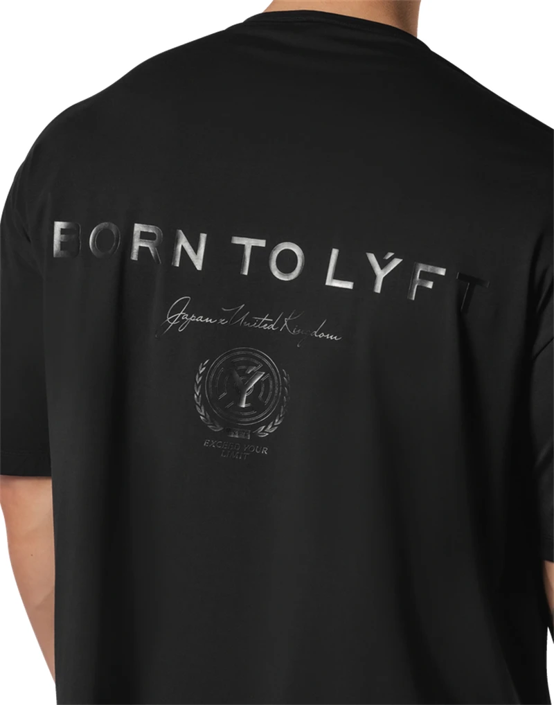 LYFT Black Letter Print M-3XL t-shirt grande da uomo 100% cotone camicie oversize larghe da uomo High Street Casual magliette a maniche corte