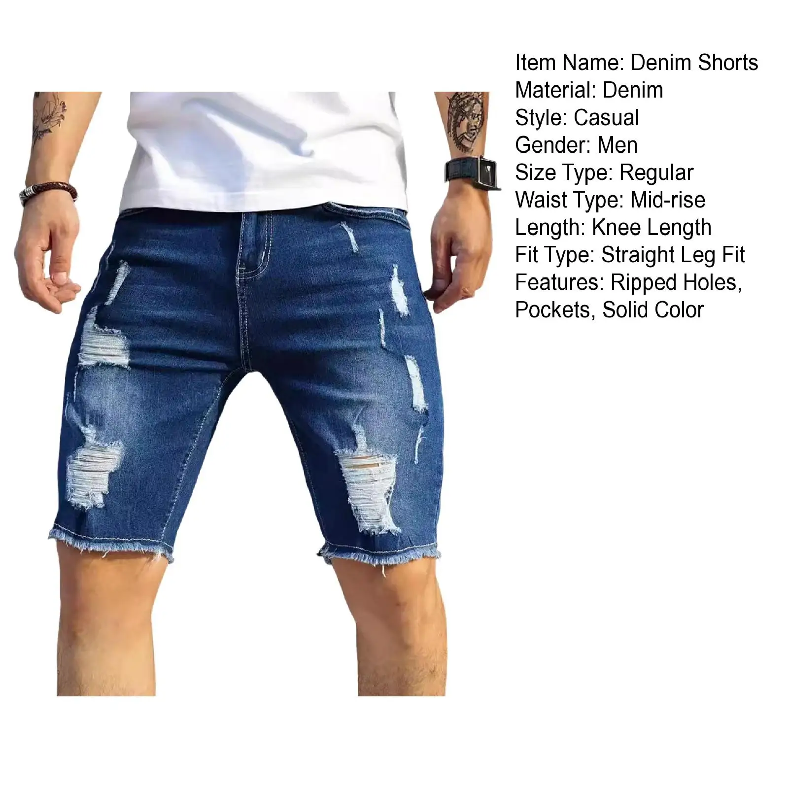 Patchwork Color Denim Shorts Summer Men\'s Denim Shorts with Multiple Pockets Baggy Ripped Jeans Streetwear Style for Casual Wear