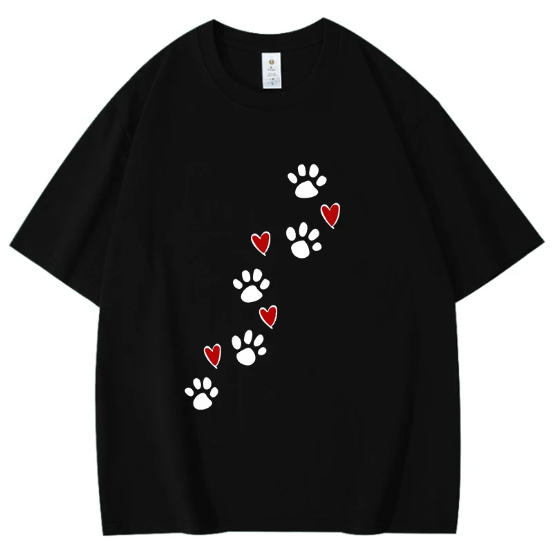 Lustiges T-Shirt mit Welpen-Fußabdruckmuster für Männer und Frauen, Baumwolle, modisch, kurzärmelig, lässig, Sommer, schlicht, locker, neutrales Harajuku-T-Shirt – Detail 6