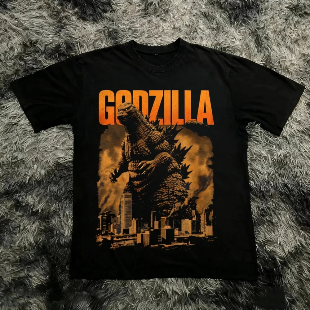 Godzilla Inspired Kaiju Monster Retro Graphic Print T-Shirt Men Women Cotton Oversized Couple Harajuku Casual Streetwear Tops - view 4