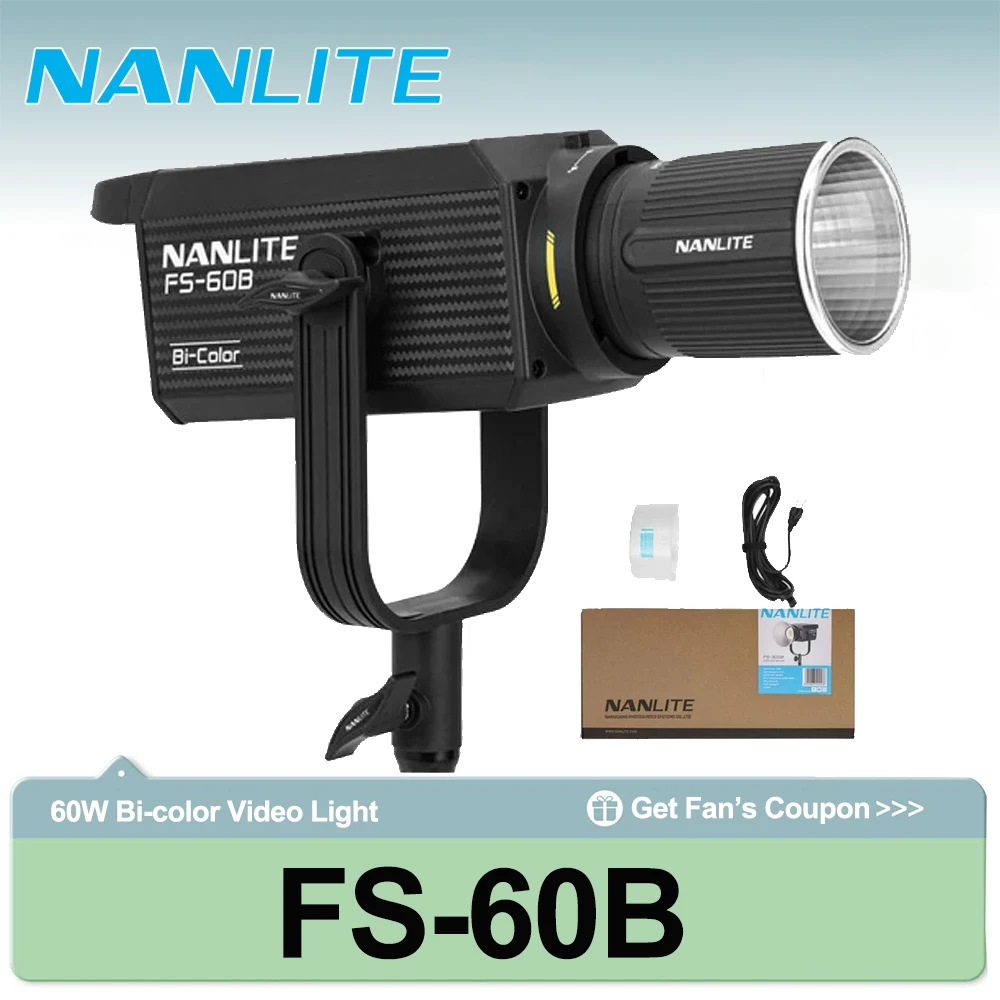 Набор осветительных приборов Nanlite FS-60B 70W Bi-color Spotlight 2700K-6500K для фотосъемки, видеосъемки на открытом воздухе, студийной съемки, прямых трансляций и дополнительного освещения
