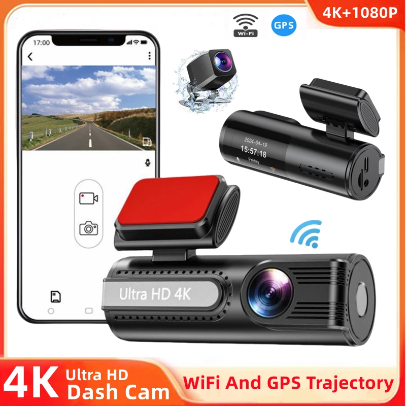 WiFi Dash Cam UHD 4K+1080P For Cars Front and Rear Dual Lens Car Recorders G-Sensor With GPS Track Playback Car DVR Black Box